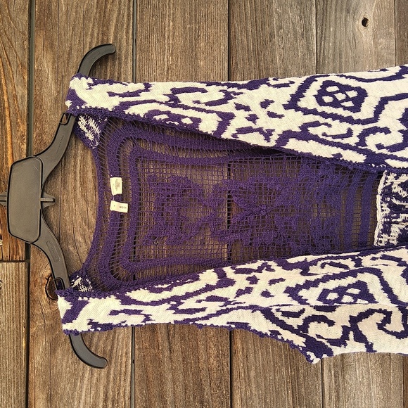 MOTH Anthropologie Purple & White Patterned Sleeveless Vest Size M/ L - Picture 5 of 9